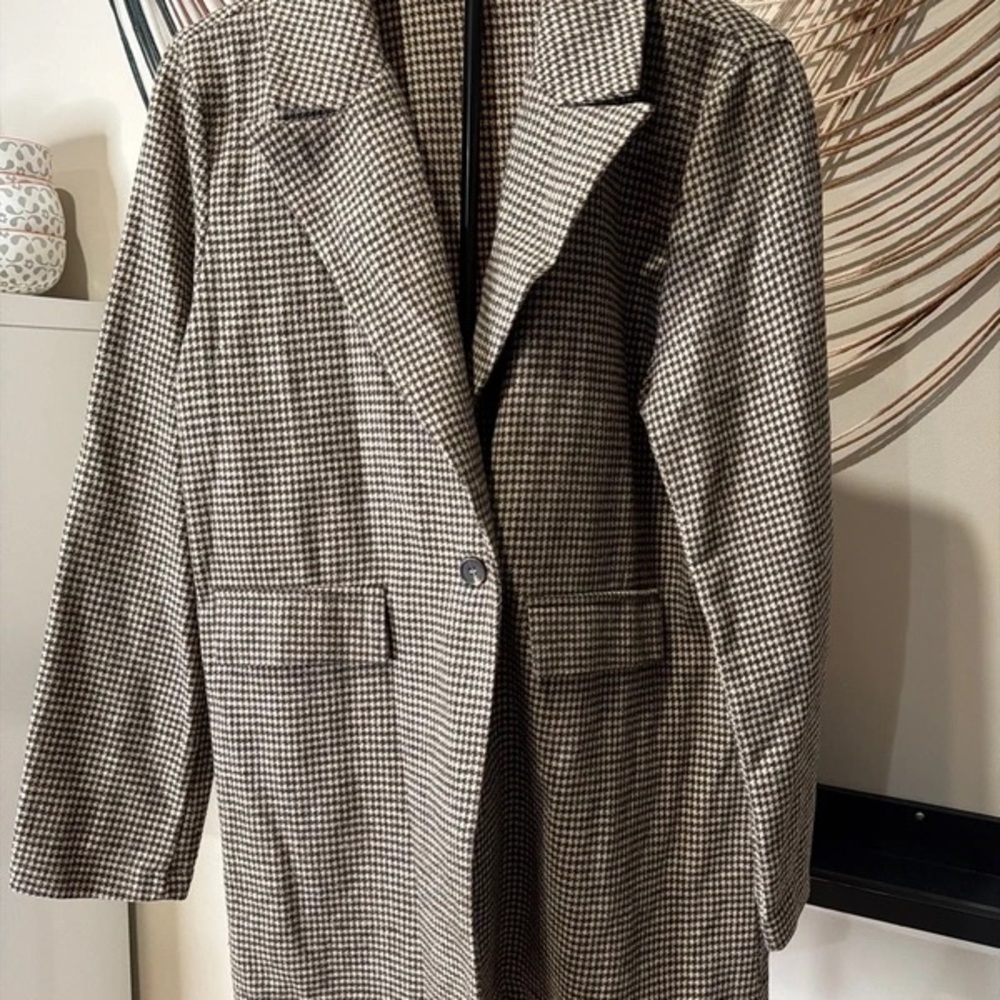 H&M Houndstooth Single-Button Trench Coat - Brown & Black